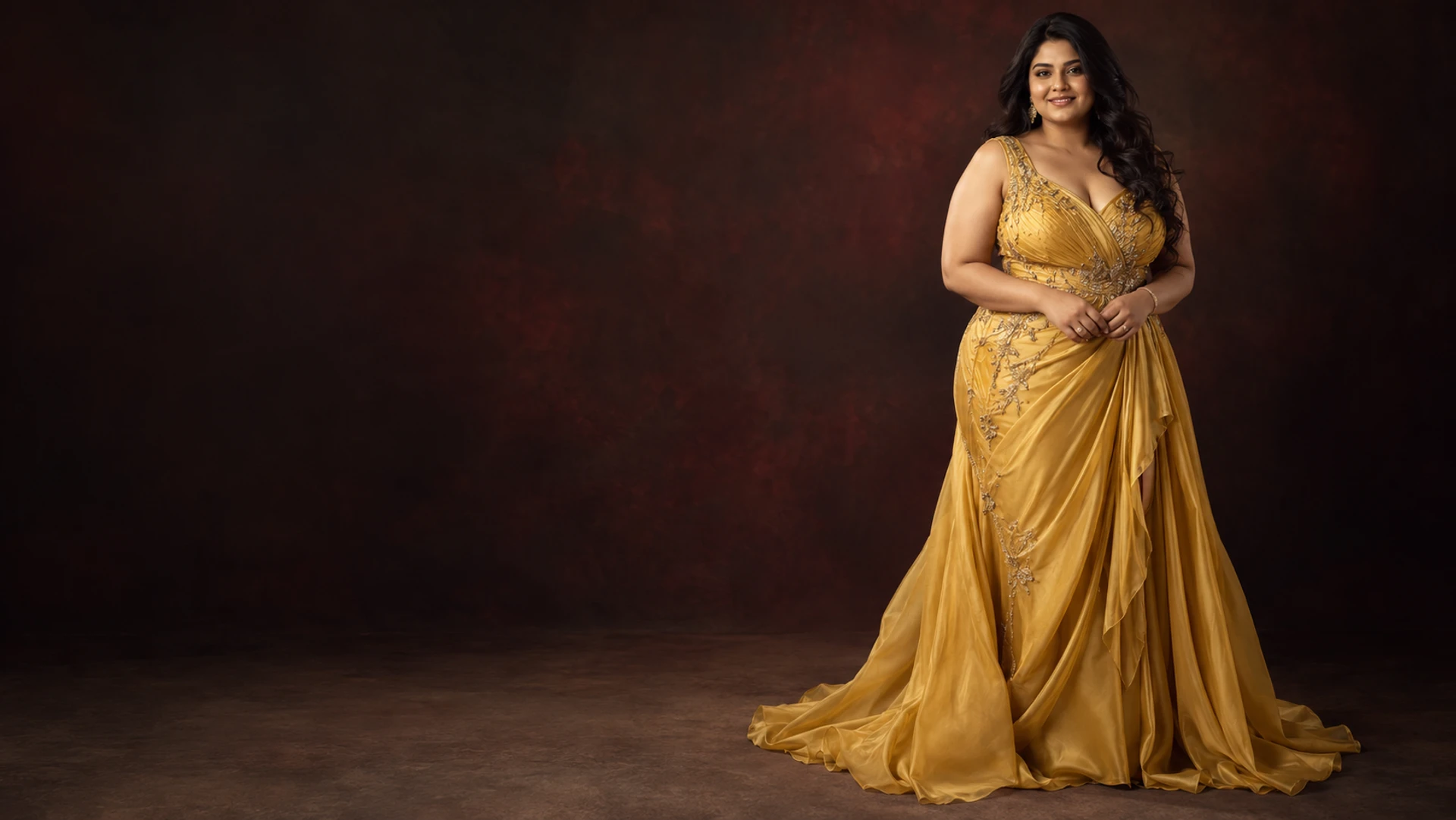 Woman in an embellished gold gown